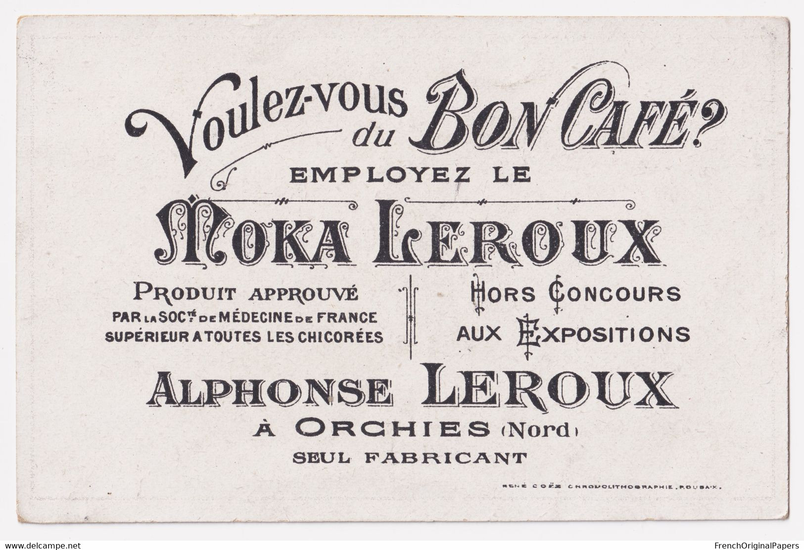 Marchand De Fleurs Chromo Coëz Roubaix C.1890 Moka Leroux Orchies âne Donkey Roses Fleur Rose Commerce Ambulant A50-52 - Tee & Kaffee