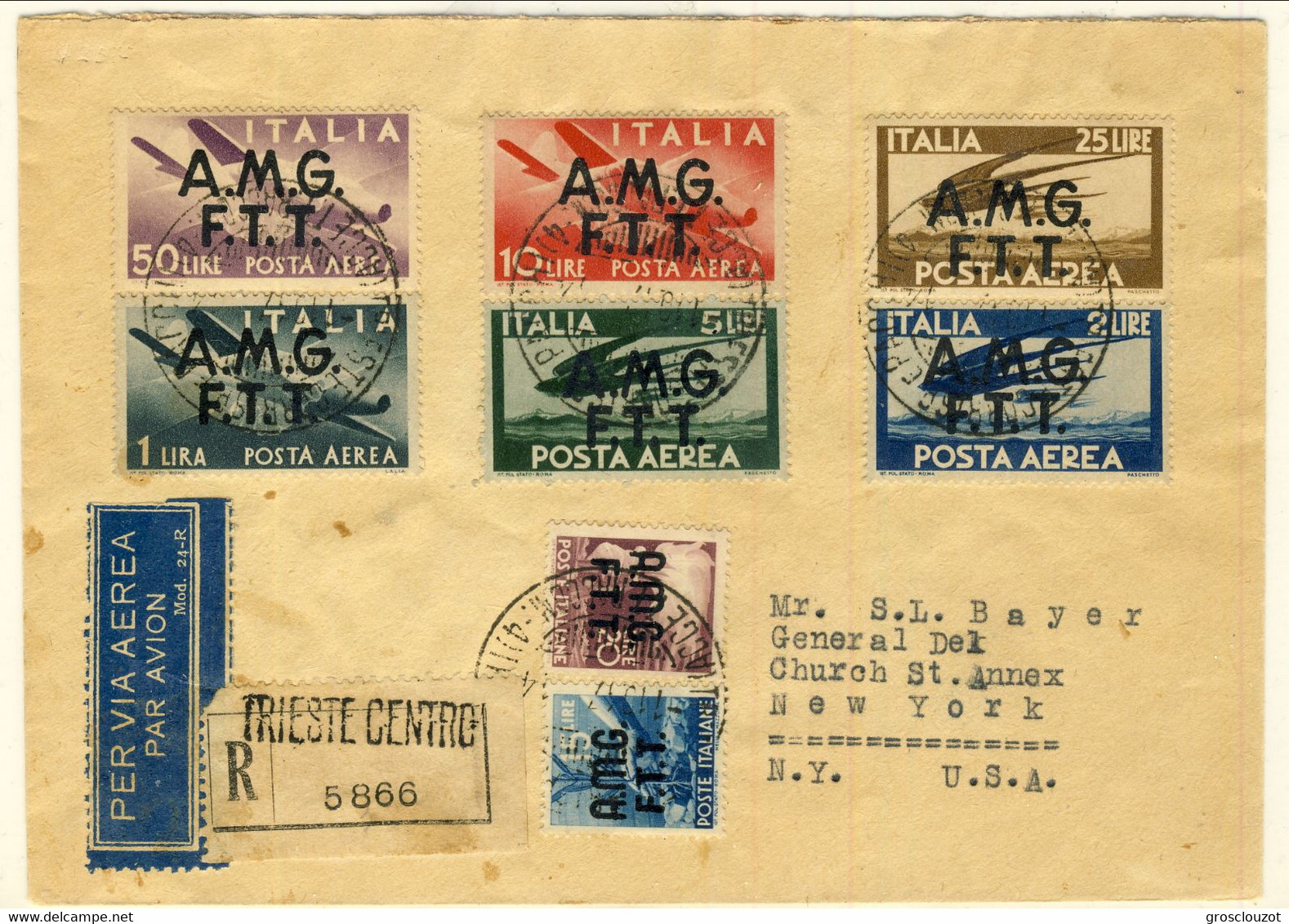 Trieste, 1948, Splendida Cover Trieste-Usa Affrancata Con Serie Posta Aerea 1-6 E N. 12-13 Democratica Cat € 300 - Luchtpost