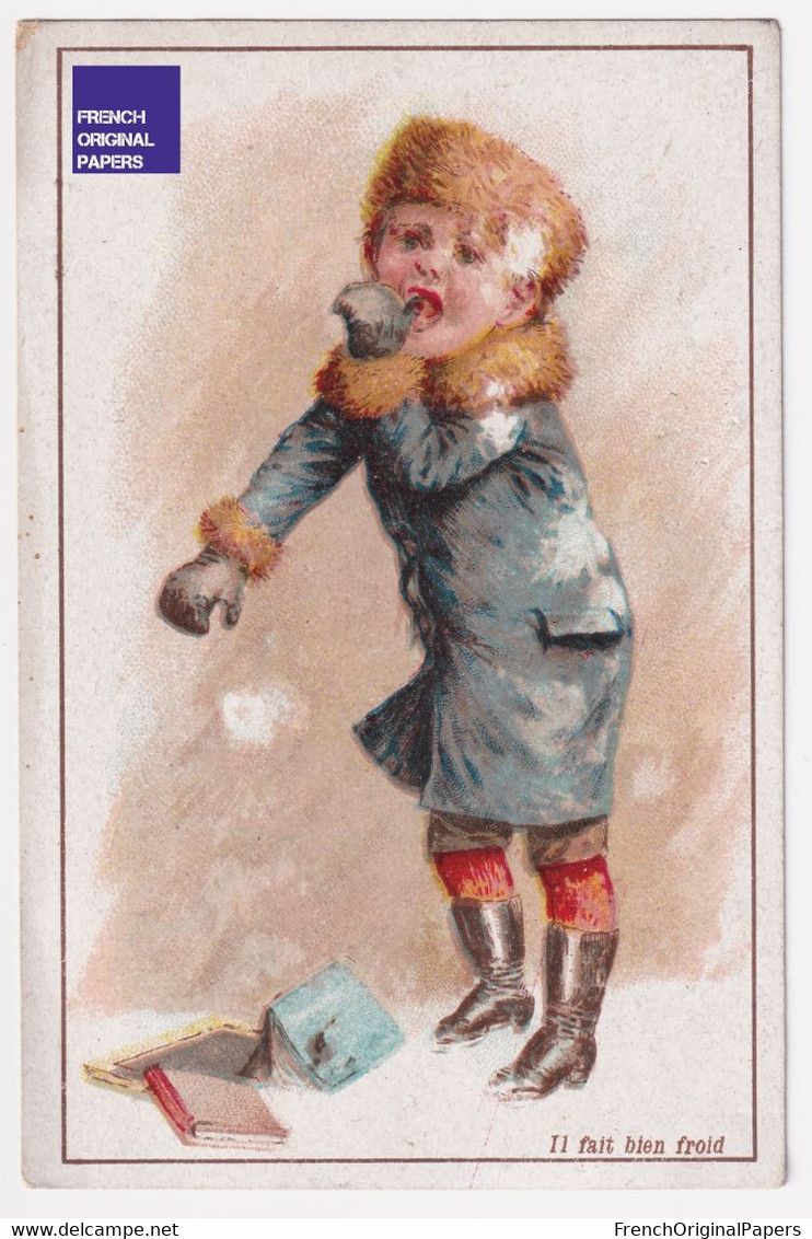 Froid Enfant écolier Chromo Coëz Roubaix C.1890 Moka Leroux Orchies école Neige Hiver Mode Jeu Livre A50-53 - Thé & Café