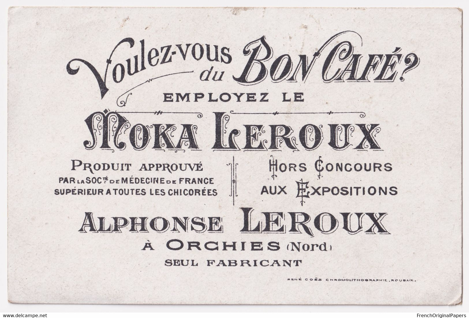 Froid Enfant écolier Chromo Coëz Roubaix C.1890 Moka Leroux Orchies école Neige Hiver Mode Jeu Livre A50-53 - Té & Café