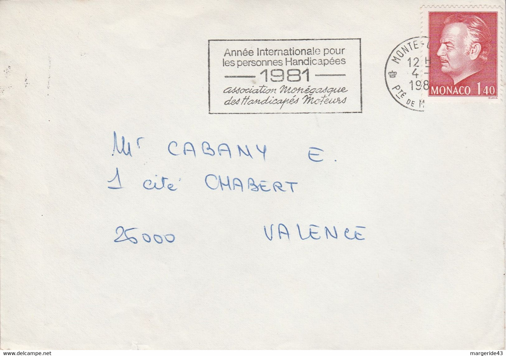 MONACO SEUL SUR LETTRE POUR LA FRANCE 1981 - Briefe U. Dokumente