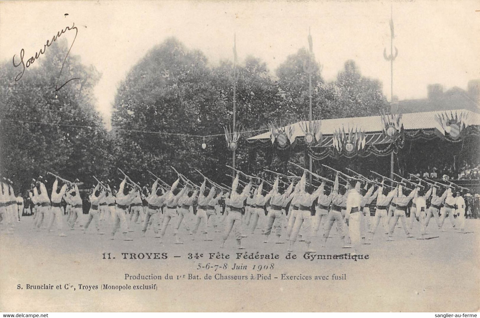 CPA 10 TROYES 34e FETE FEDERALE DE GYMNASTIQUE 1908 EXERCICES AVEC FUSILS CHASSEURS A PIED - Troyes