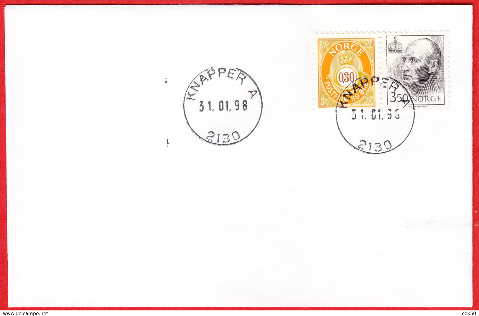 NORWAY - 2130 KNAPPER A (Hedmark County = Innlandet From Jan.1 2020) Last Day - Postoffice Closed On 1998.01.31 - Emissioni Locali