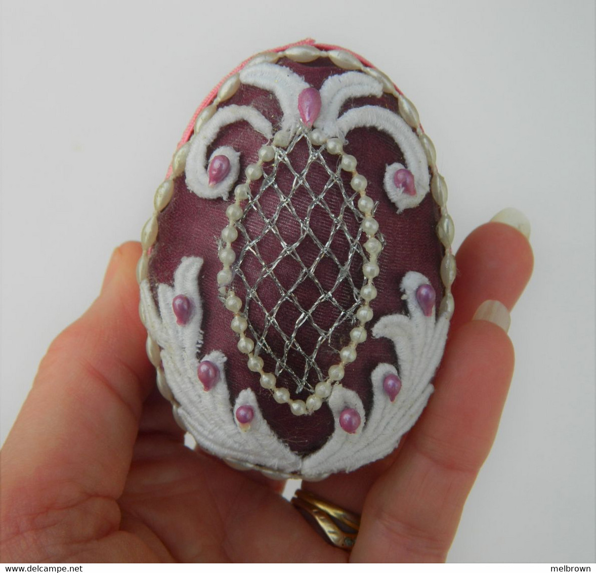 Hand Decorated Purple Goose Egg Trinket Box - Oeufs