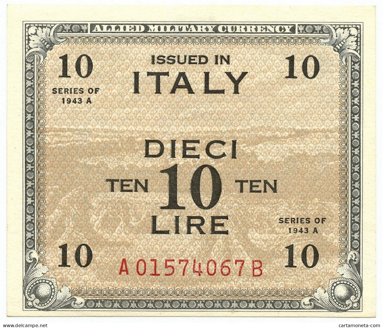 10 LIRE OCCUPAZIONE AMERICANA IN ITALIA BILINGUE FLC A-B 1943 A QFDS - Occupation Alliés Seconde Guerre Mondiale