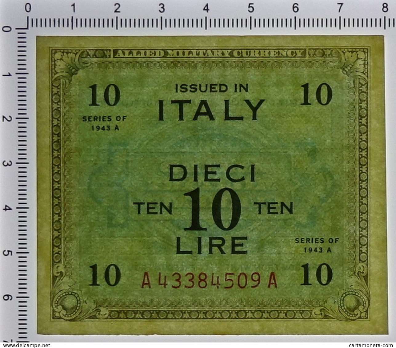 10 LIRE OCCUPAZIONE AMERICANA IN ITALIA BILINGUE FLC A-A 1943 A QFDS - Allied Occupation WWII