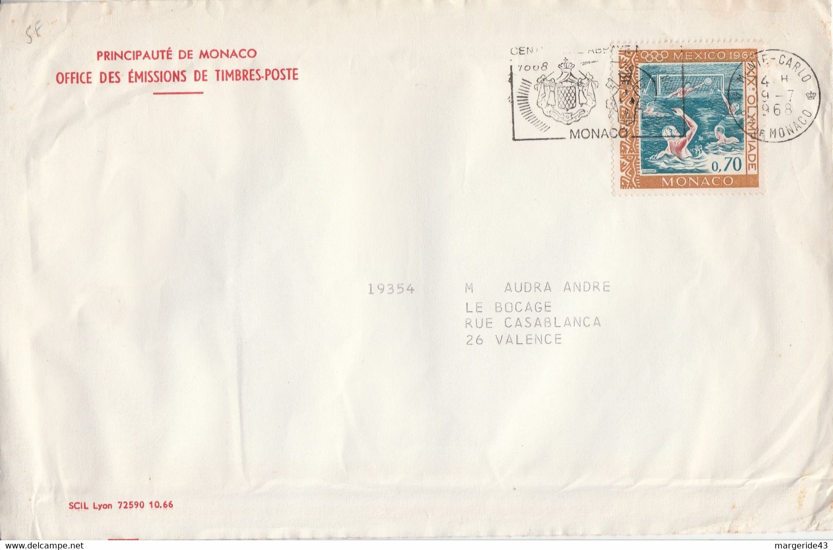 MONACO SEUL SUR LETTRE POUR LA FRANCE 1968 - Lettres & Documents