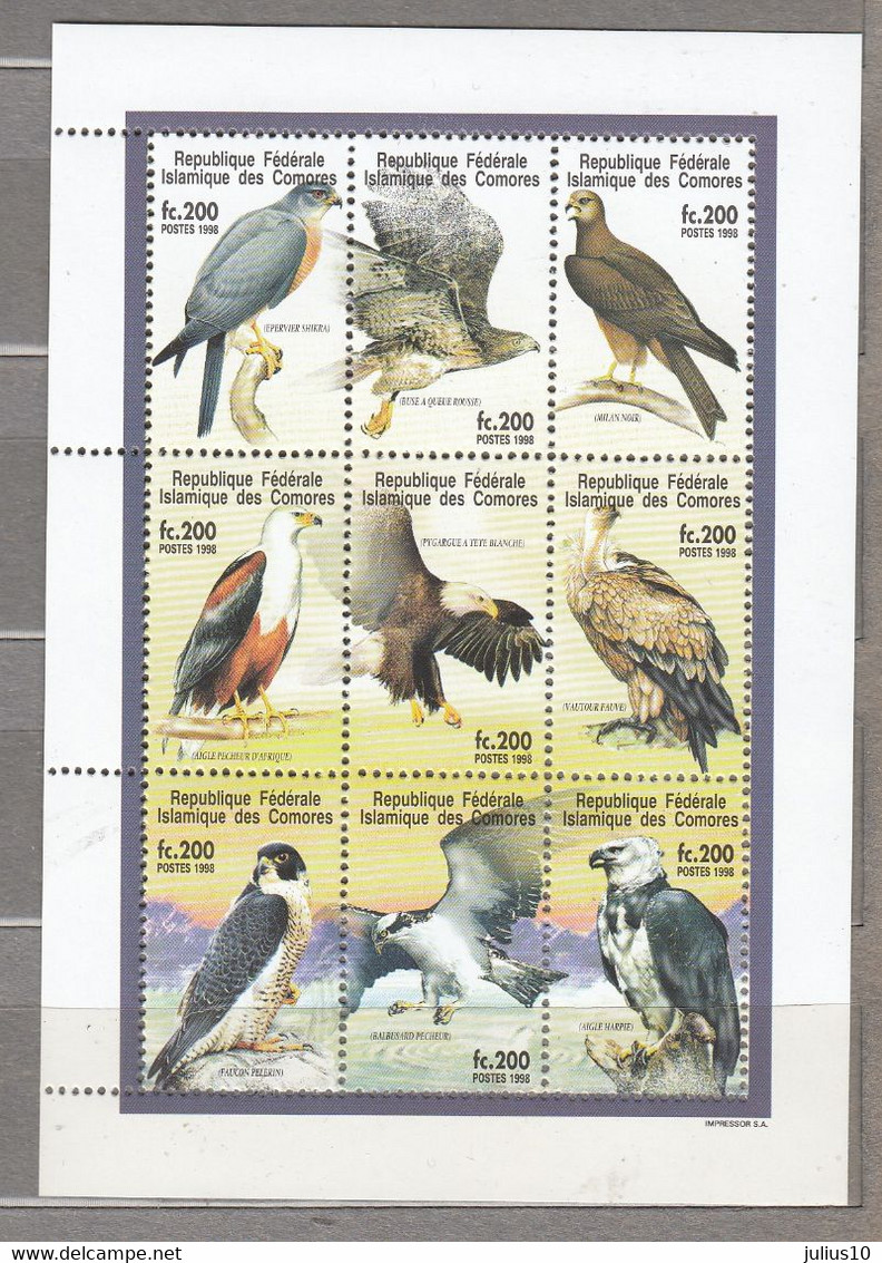 BIRDS OF PREY EAGLES 1998 Comores MNH(**) Mi 1347-1355 #28587 - Adler & Greifvögel