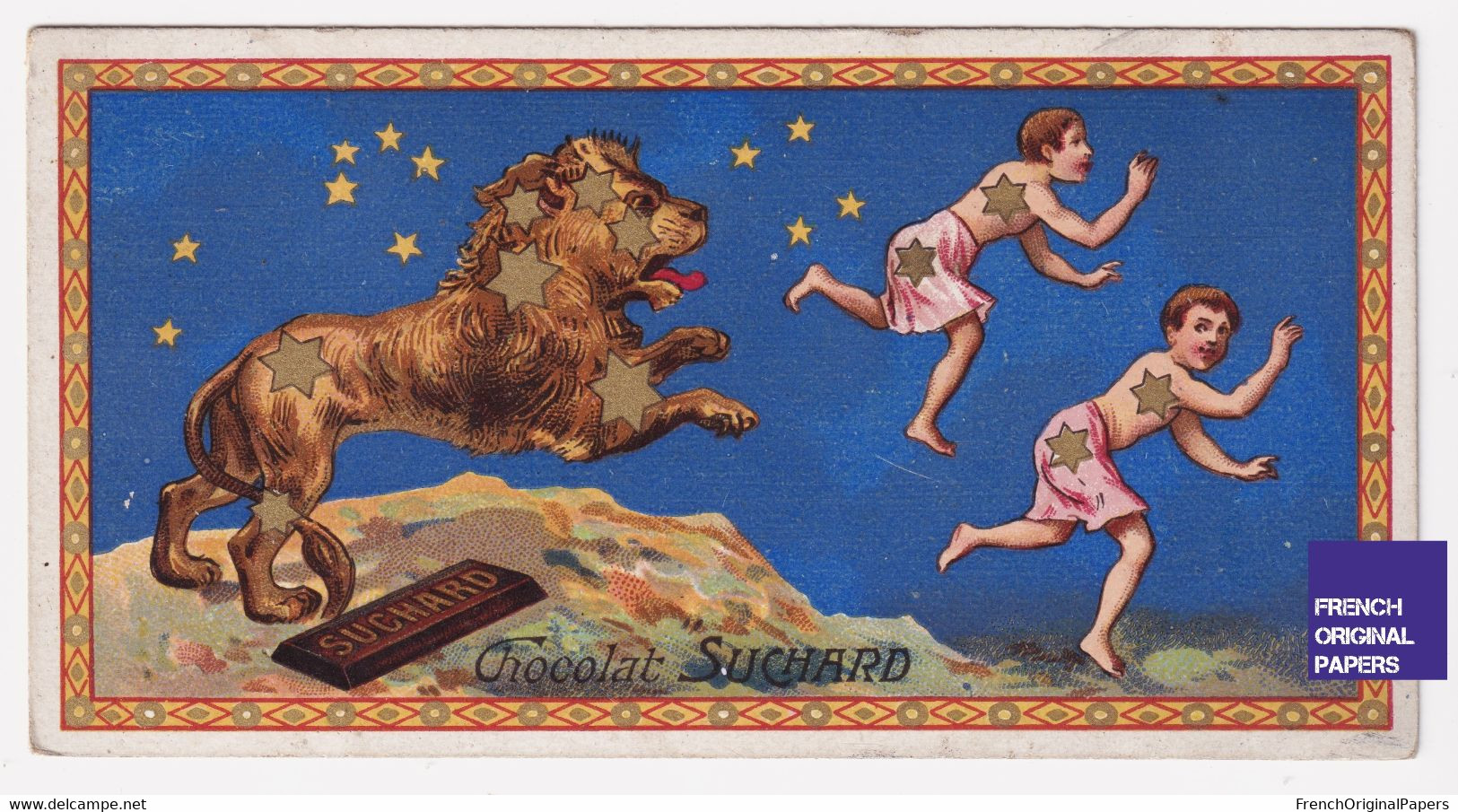 Signe Astrologique Lion Chromo 1890 Chocolat Suchard Astrologie Ciel étoile Astre Espace Nuit - Space Astrology A50-64 - Suchard