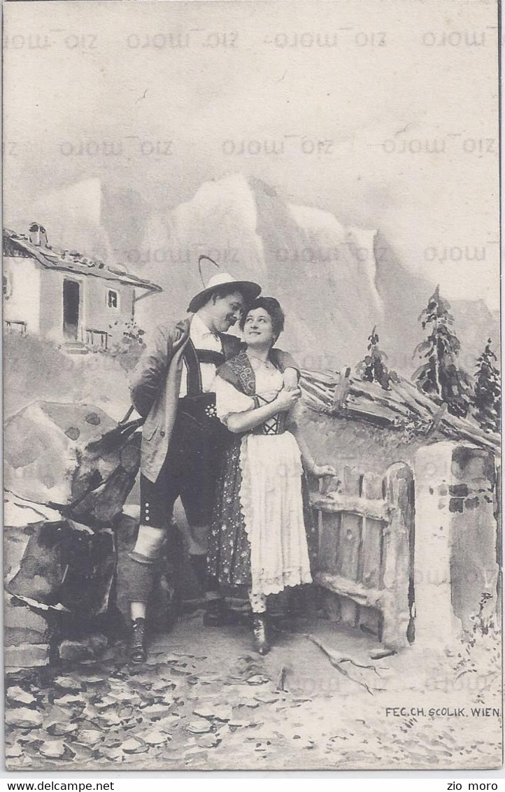 Cpa-illustratore -Charles Scolik--coppia Romantica -Wien 1-1900 Ca - Scolik, Charles