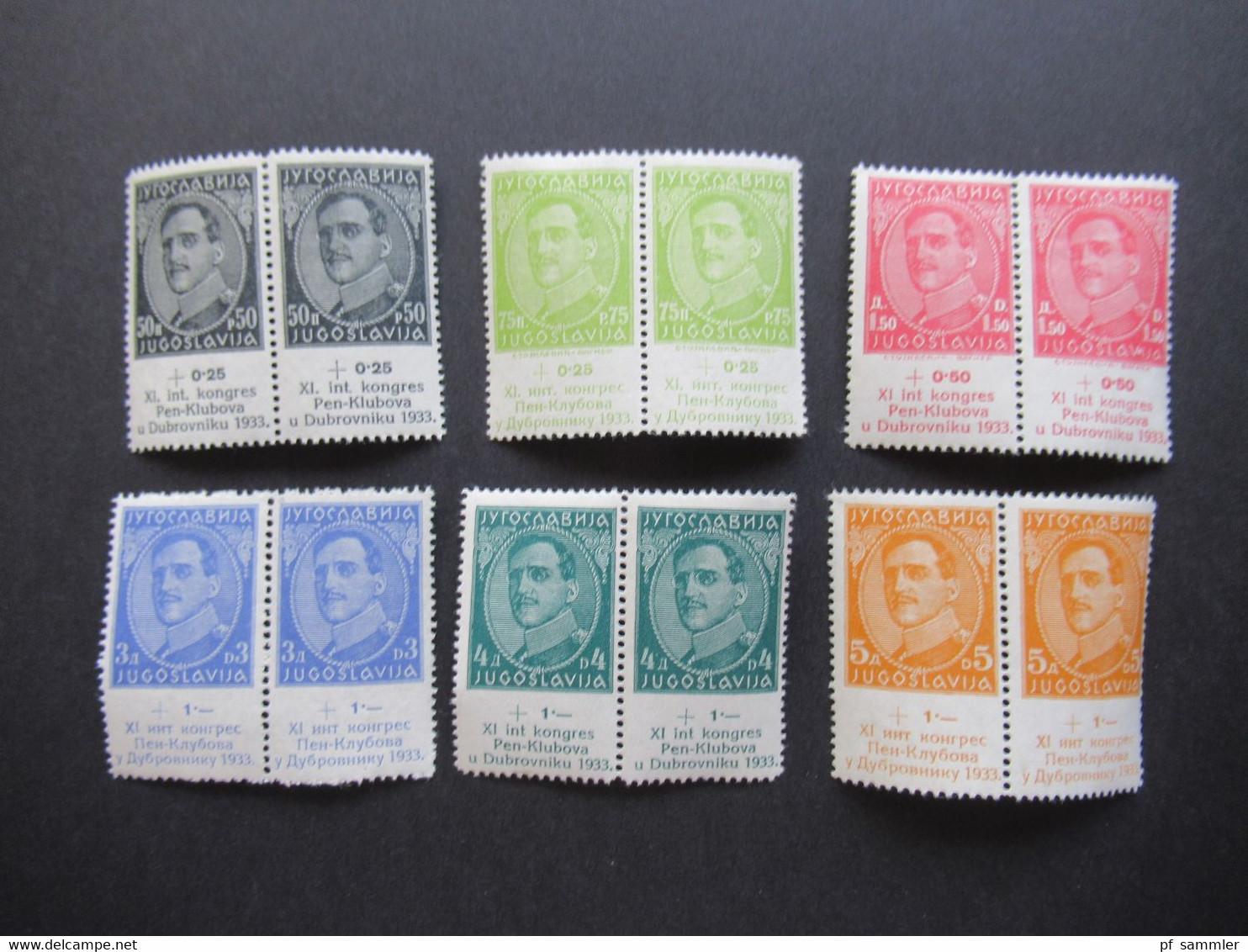 Jugoslawien 1933 11. Tagung Der Int. Schriftstellervereinigung PEN Nr. 249 / 254 Waagerechte Paare ** Katalogwert 180€ - Unused Stamps
