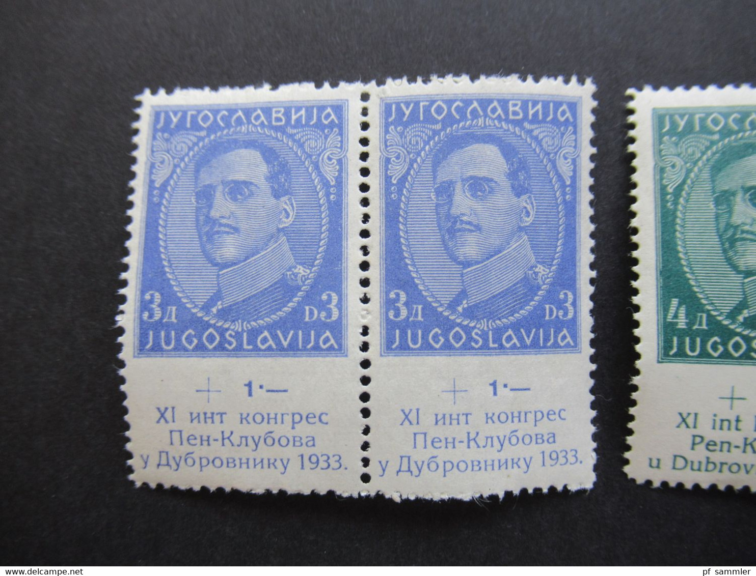 Jugoslawien 1933 11. Tagung der int. Schriftstellervereinigung PEN Nr. 249 / 254 waagerechte Paare ** Katalogwert 180€