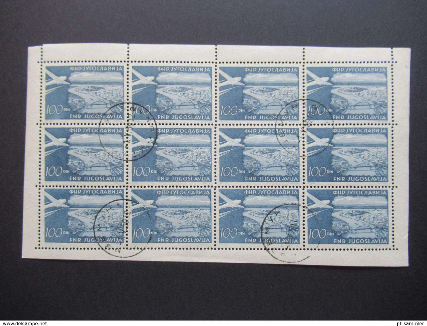 Jugoslawien 1951 Freimarken Flugzeuge über Landschaften Nr. 652 Im 12 Bogen!! Gestempelt. KW 132€ / Kompletter Bogen - Used Stamps