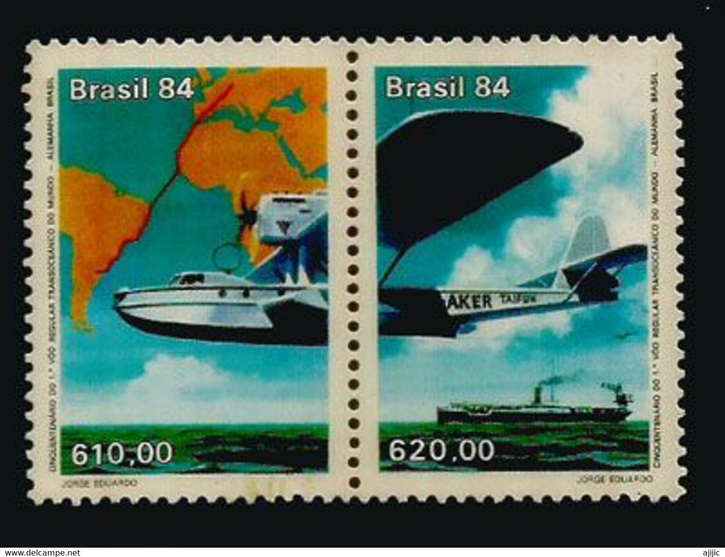 BRESIL. Premier Vol Aérien Allemagne-Brésil En 1934 (Avion Dornier-Wal). 2 Timbres Neufs ** - Airmail (Private Companies)