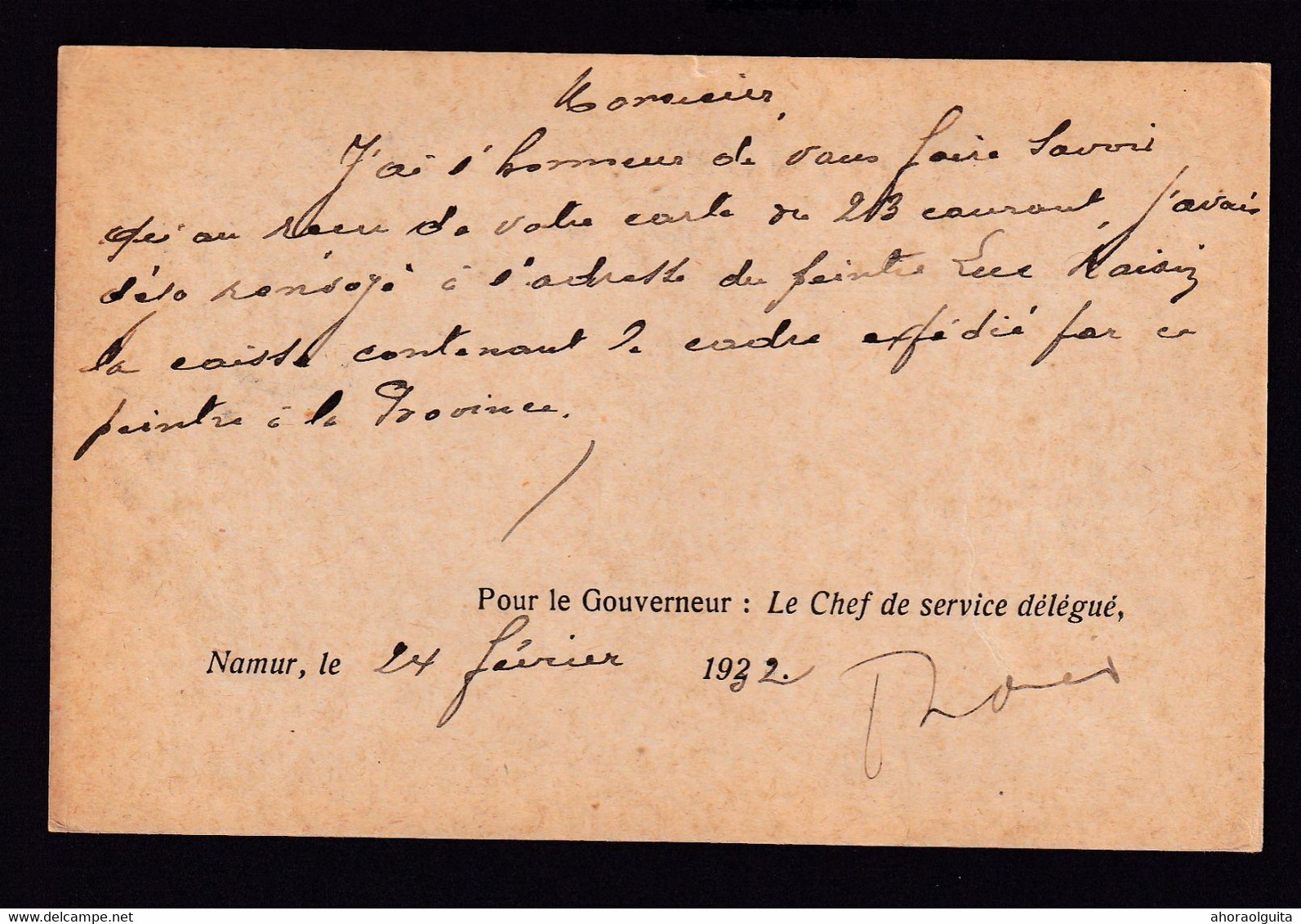 DDZ 427 - Carte De Service En Franchise NAMUR 1932 Vers BXL - Entete Province De NAMUR - Signée Pour Le Gouverneur - Autres & Non Classés