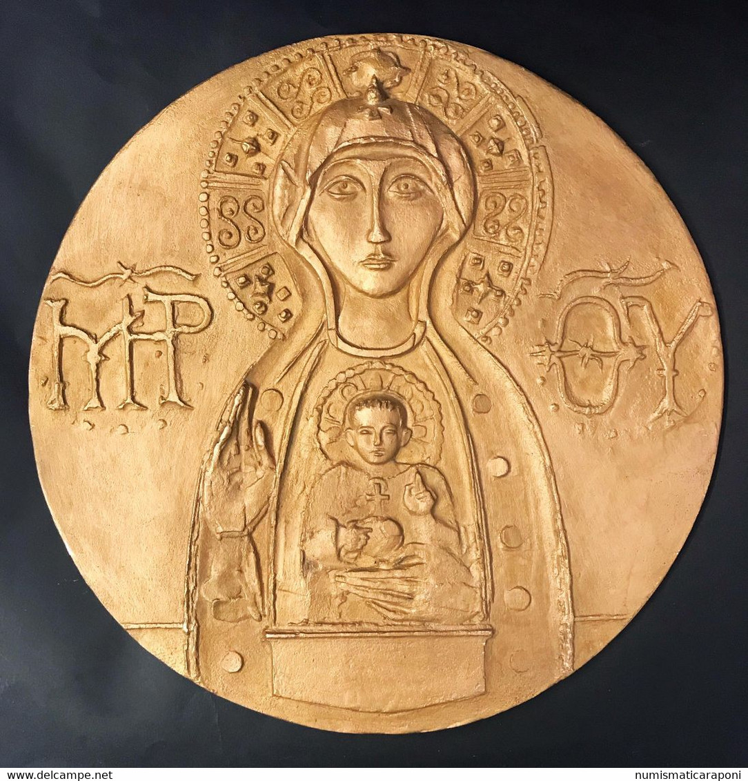 Madonna Con Bambino Stile Orientale Grande Placca Bronzea 29,5 Circolare Otre 4 Kg Uniface - Royaux/De Noblesse
