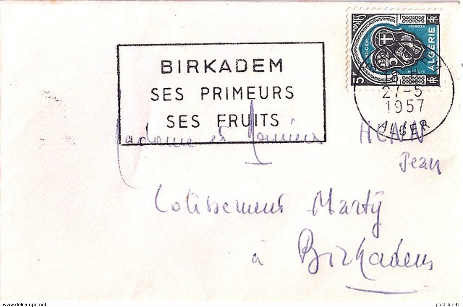 ALGERIE N° 268 SUR LETTRE DE BIRKADEM / ALGER / 27.5.57   POUR L'ALGERIE  +  OMEC - Brieven En Documenten