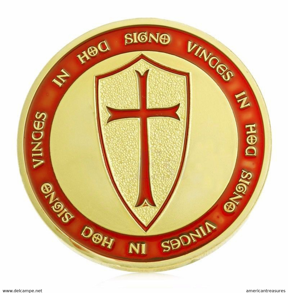 USA 1 Oz Knights Templar Crusader Cross Gold Plated Commemorative Coin - UNCIRCULATED - Other - America