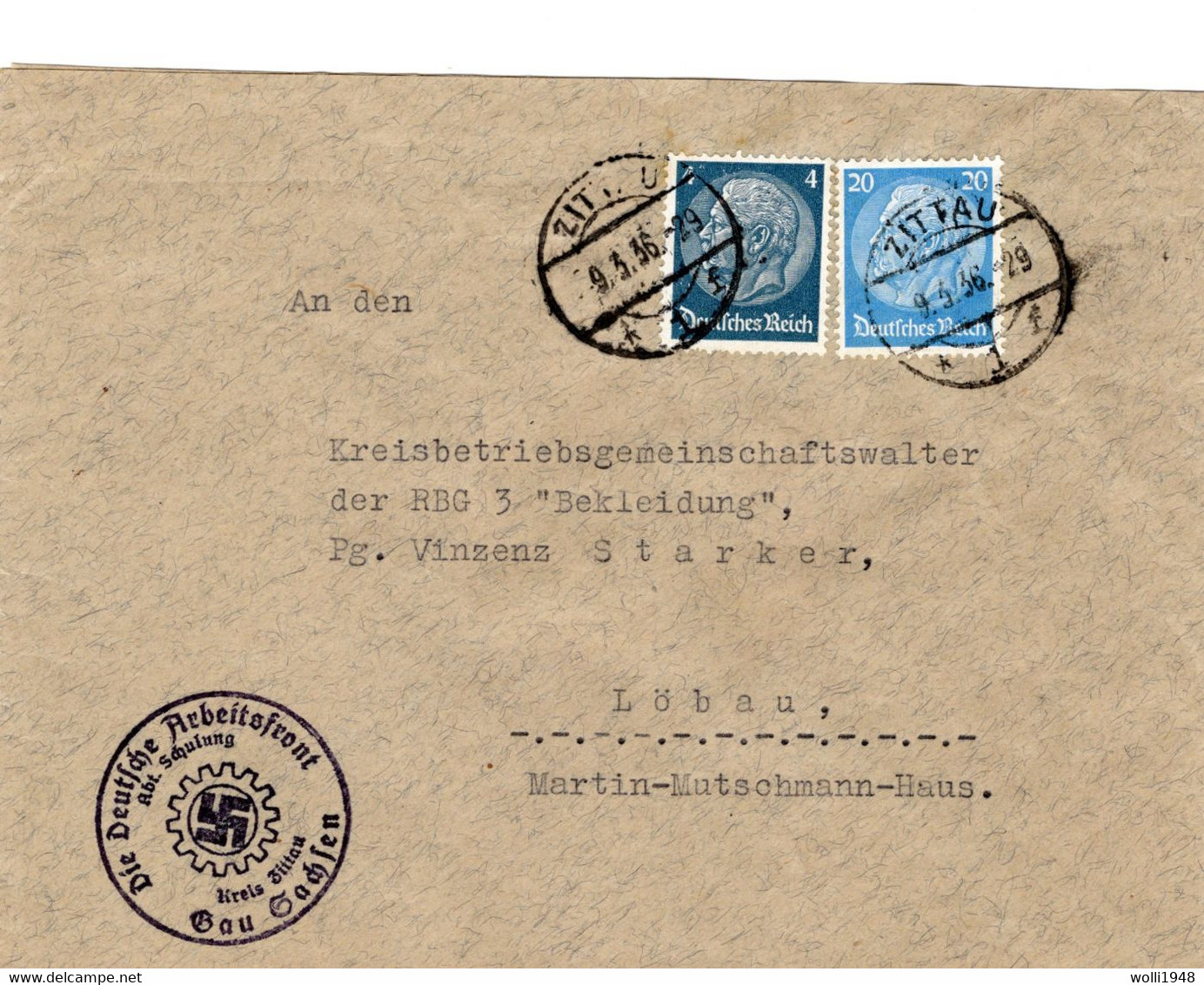 Brief Deutsches Reich Gau Sachsen Zittau 9.3.1936 - Andere & Zonder Classificatie