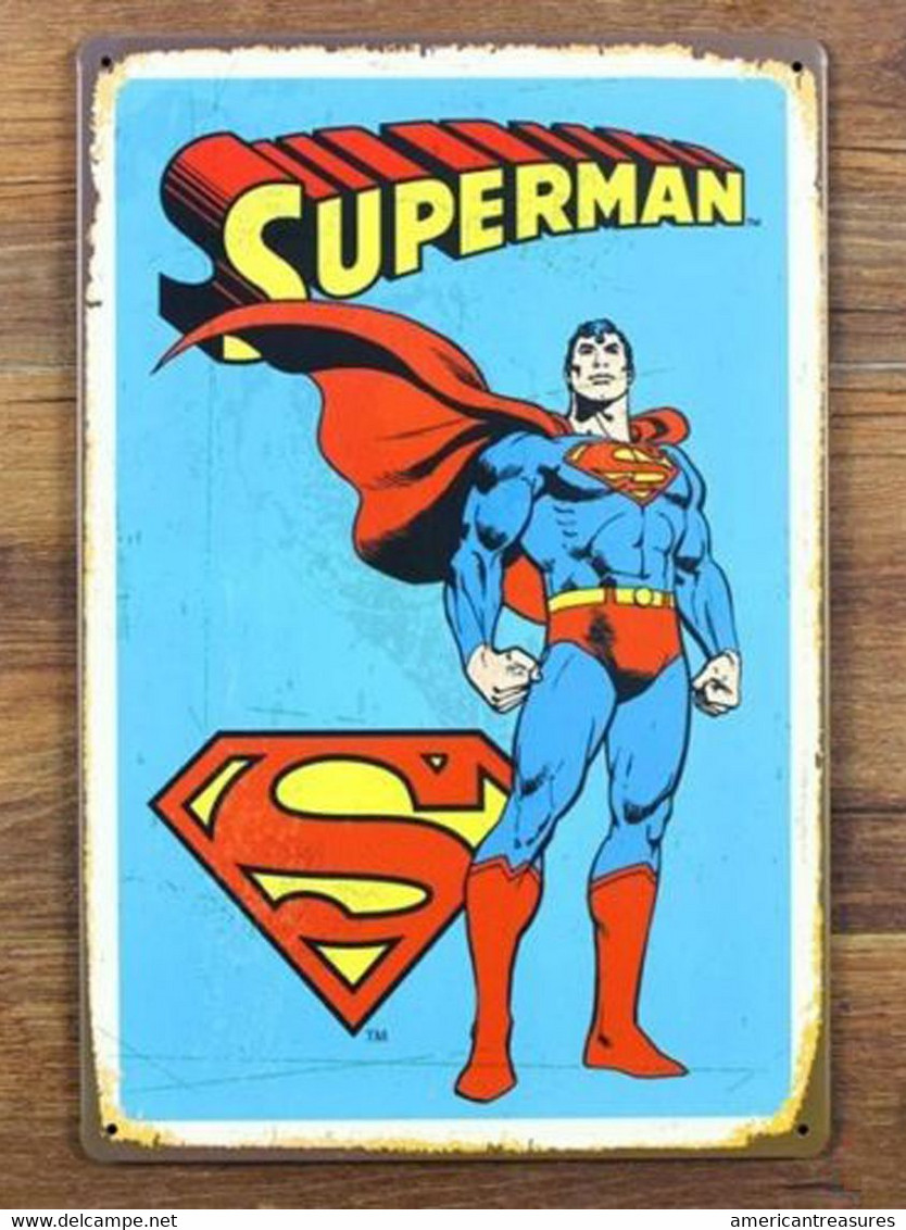 USA Metal Tin Sign Retro Design ' Standing SUPERMAN' - 30x20cm -XFine Condition - Plaques En Tôle (après 1960)