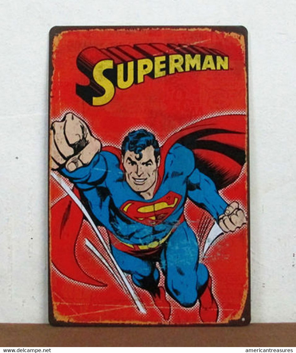 USA Metal Tin Sign Retro Design 'Flying SUPERMAN' - 30x20cm - XFine Condition - Plaques En Tôle (après 1960)