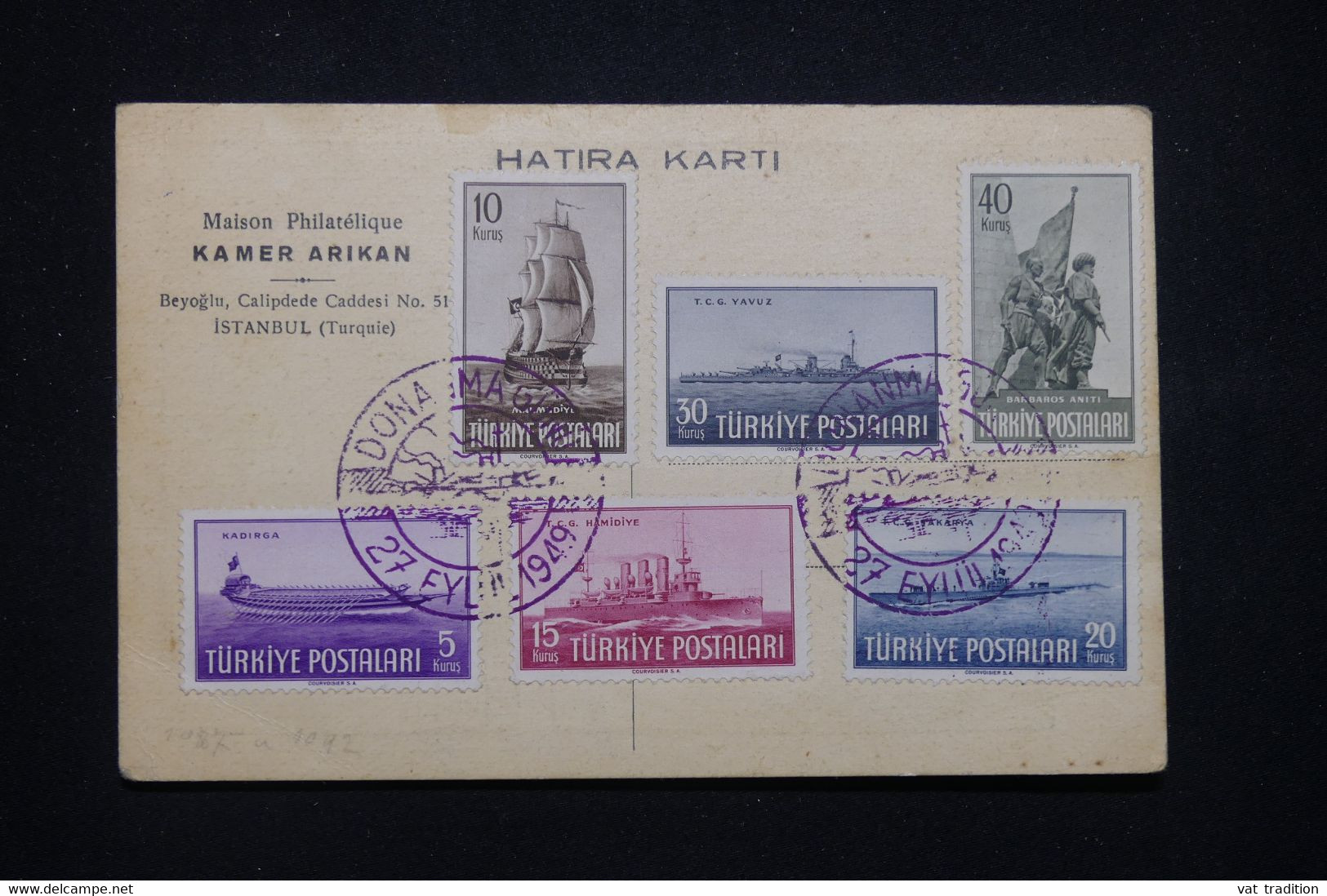 TURQUIE - Série Journée De La Marine Sur Carte En 1949 - L 98877 - Cartas & Documentos