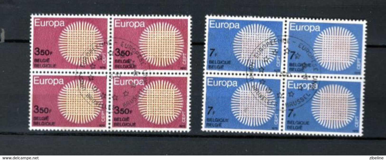 ZIBELINE BELGIQUE BELGIE EUROPA CEPT 1970 TIMBRES  OBLITERES BLOCS DE 4 - Sammlungen