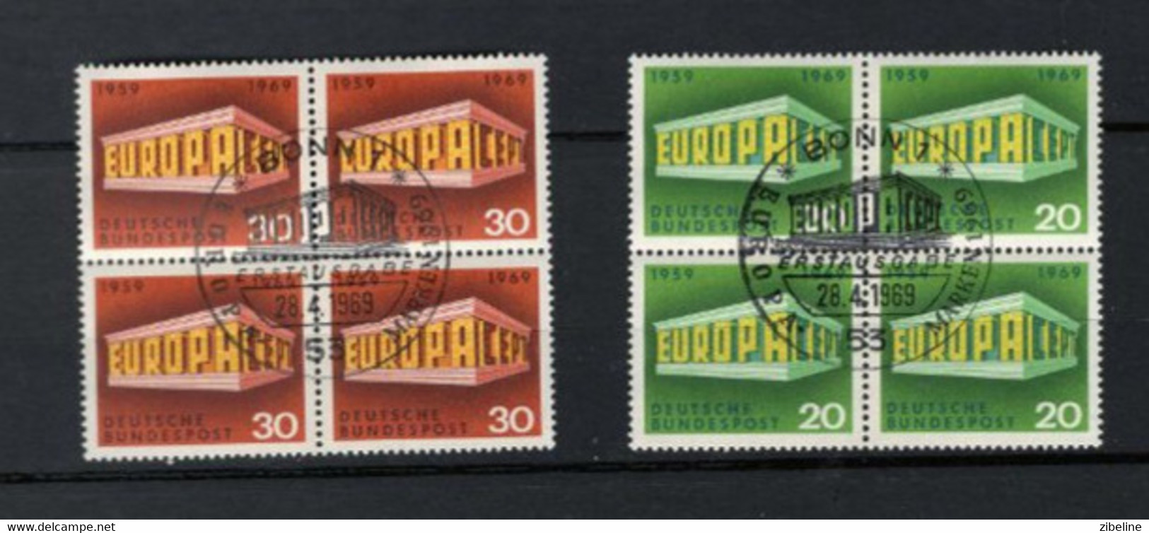 ZIBELINE ALLEMAGNE DEUTSCHLAND EUROPA CEPT 1969 TIMBRES  OBLITERES BLOCS DE 4 - Sammlungen