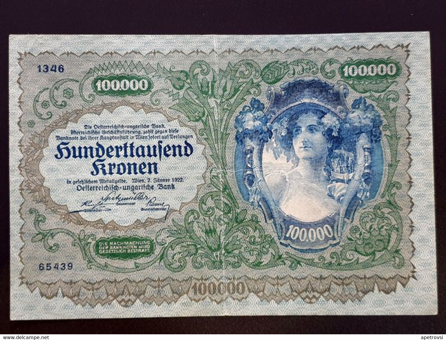 Austria / Hungary 1919-1922, 10-100000 Kronen (10 pcs), (P-51, P-53, P-54, P-56, P-59, P-61, P-65, P-79, P-80, P-81)