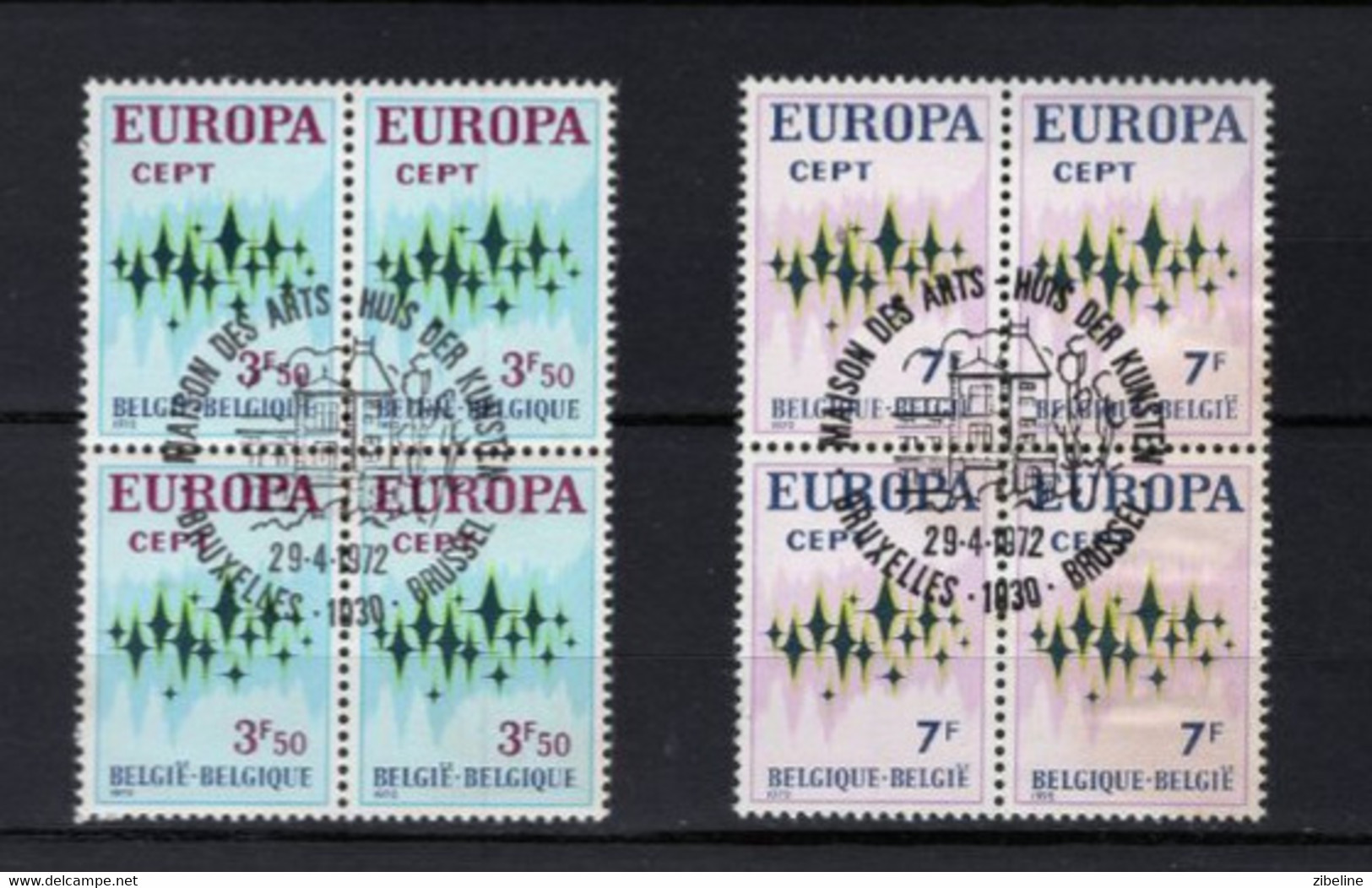 ZIBELINE BELGIQUE BELGIE EUROPA CEPT 1972 TIMBRES  OBLITERES BLOCS DE 4 - Sammlungen