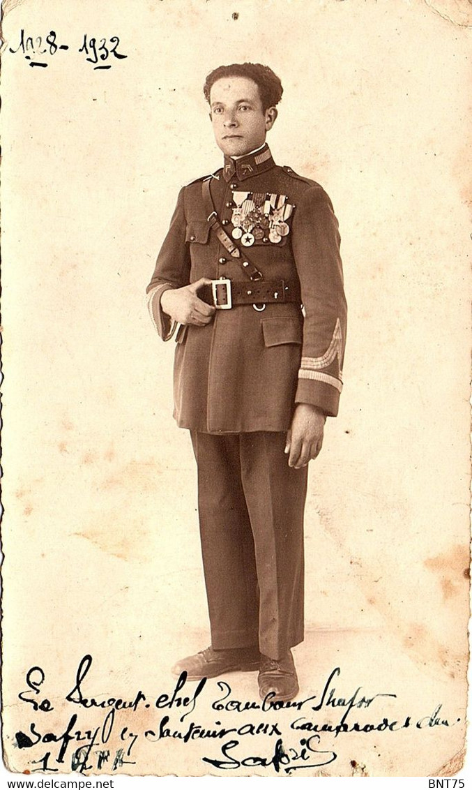 Sergent-chef, Tambour-major Safry, 1er Régiment De Tirailleurs Algériens, 1928-1932. Photo Dédicacée (13,5 X 8 Cm) - Regimientos