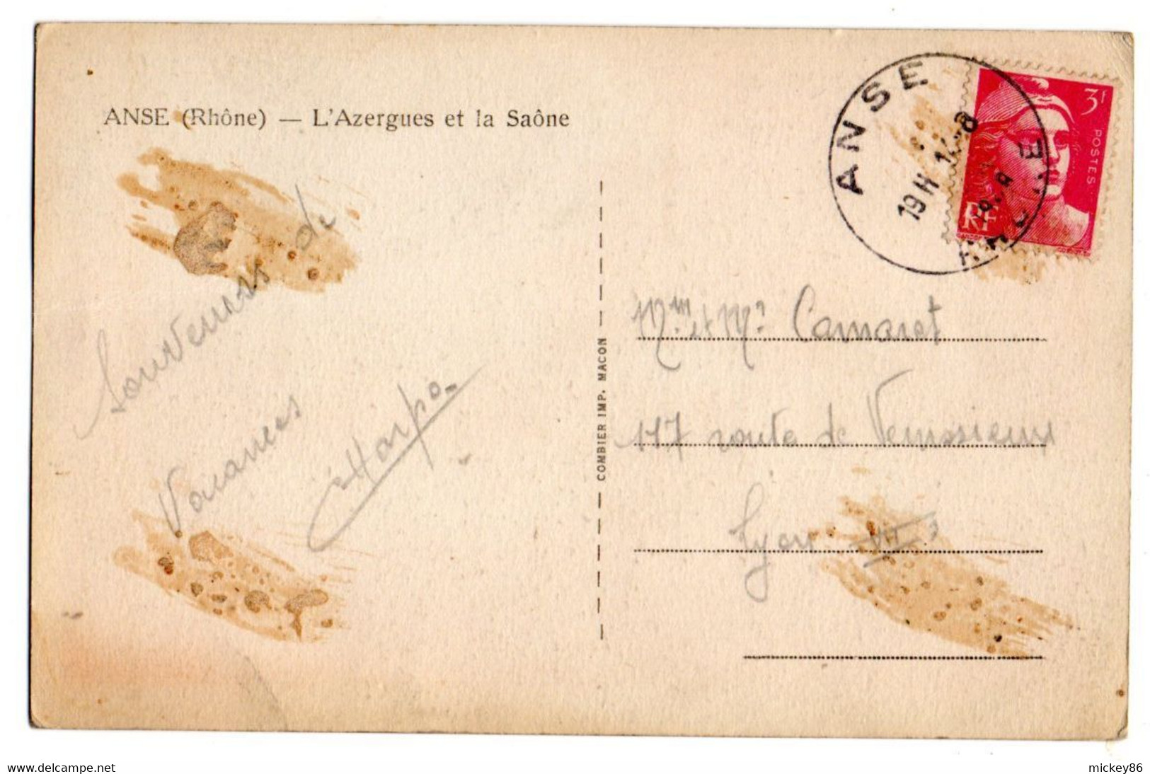 ANSE --1948-- L'Azergues Et La Saône  Timbre ...cachet .........à Saisir - Anse