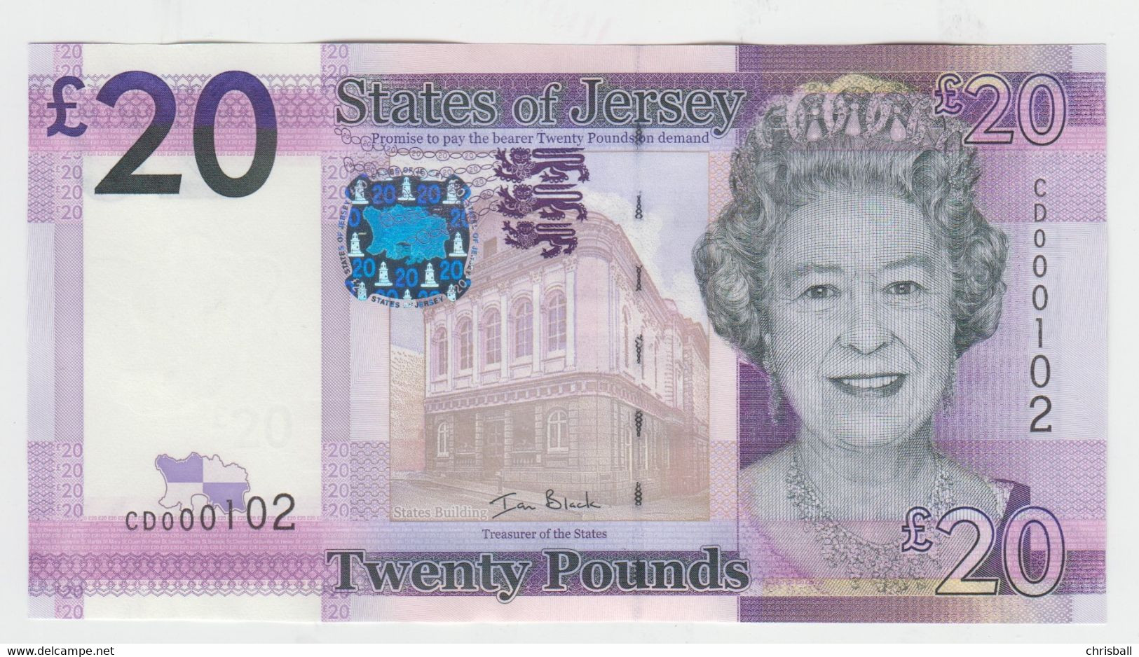 Jersey Banknote (Pick 35) Twenty Pound D Series, Code CD - Superb UNC Condition - Jersey