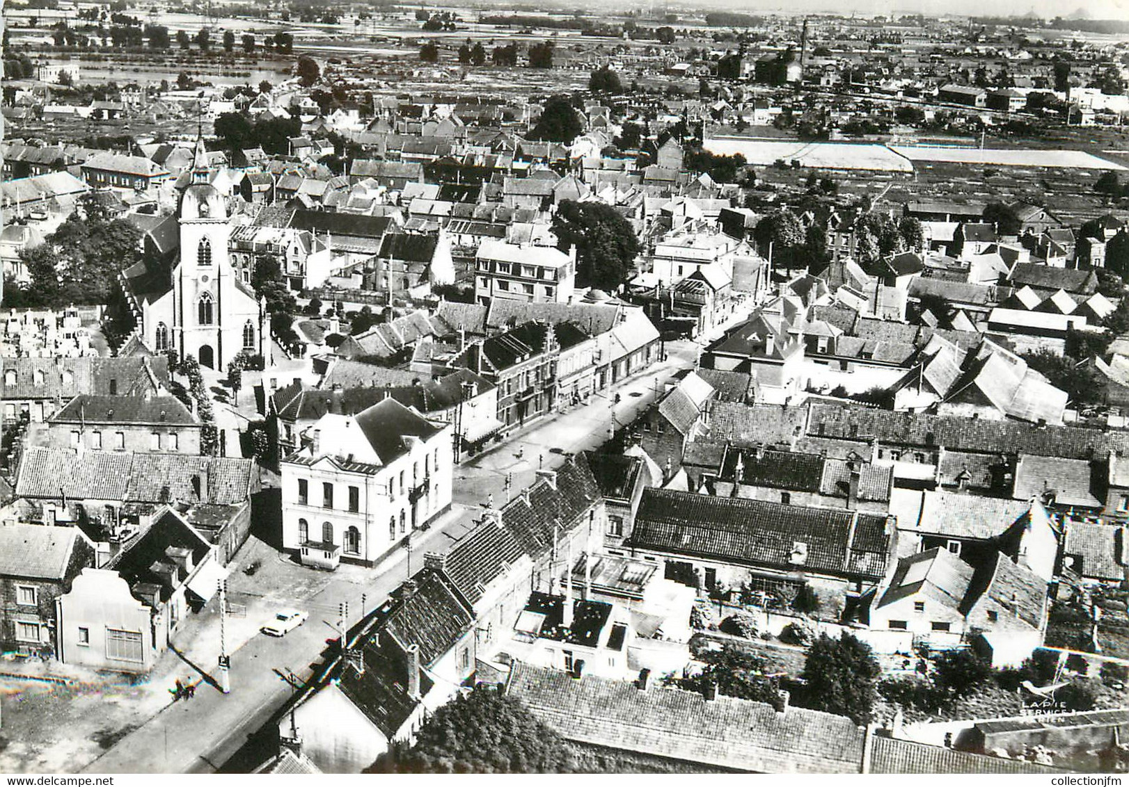 / CPSM FRANCE 59 "Sin Le Noble, Vue Panoramique, L'église Et La Mairie" - Sin Le Noble