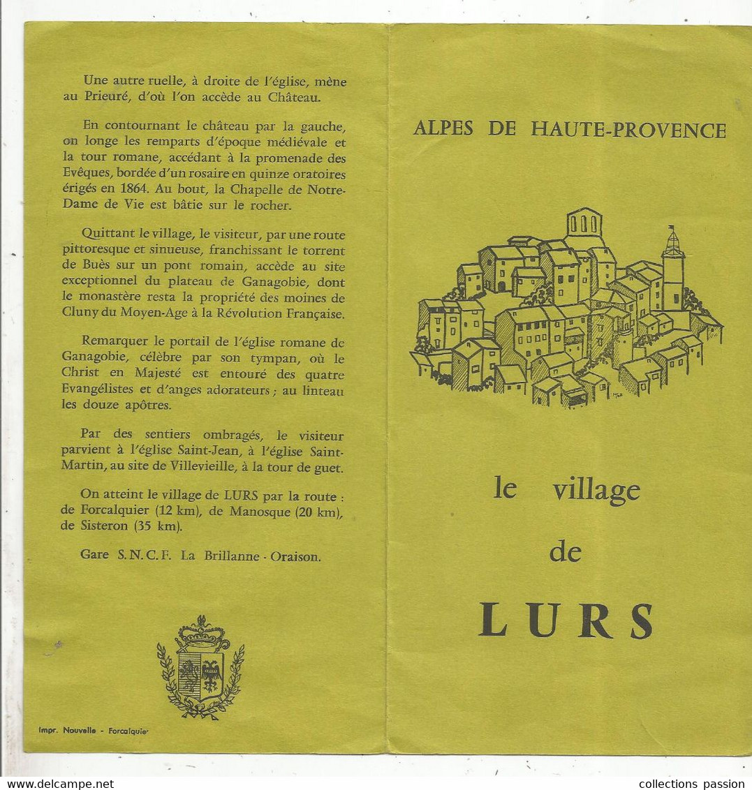 Dépliant Touristique ,le Village De LURS , Alpes De Haute-Provence , 4 Pages , Plan , Frais Fr 1.65 E - Dépliants Turistici