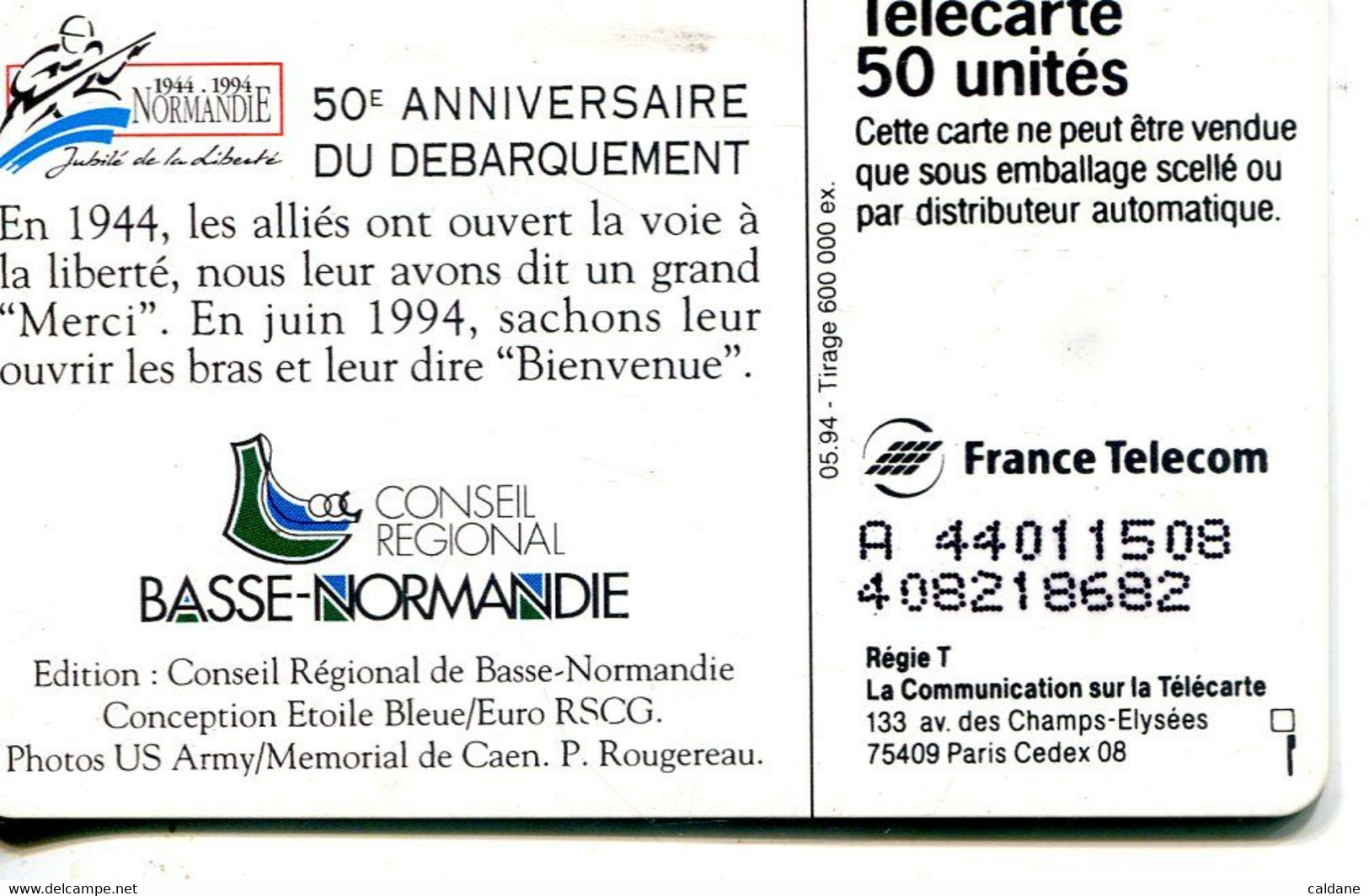 TELECARTE  France Telecom  50 UNITES 600.000 Ex.   1994 - Telecom