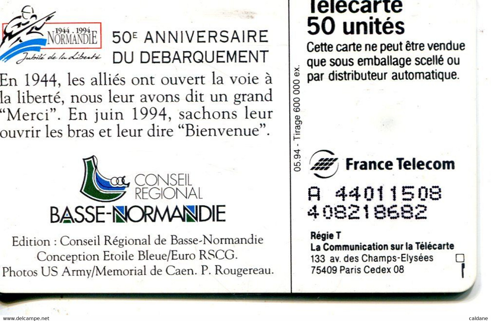 TELECARTE  France Telecom  50 UNITES 600.000 Ex.   1994 - Opérateurs Télécom