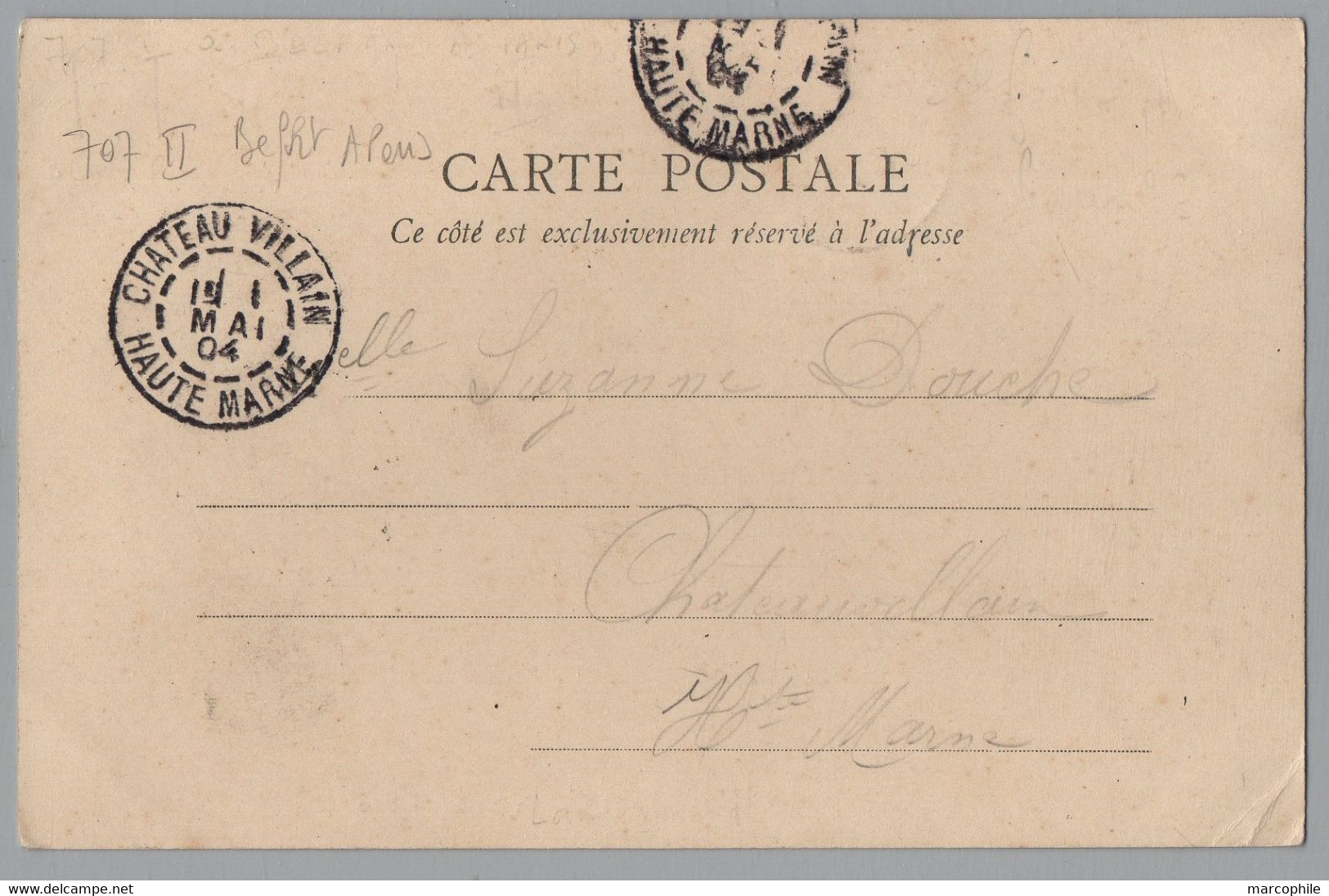 AMBULANT PARIS A BELFORT 2°  - POSTE FERROVIAIRE - TRAIN / 1904 CARTE POUR CHATEAU VILLAIN (ref LE4492) - Railway Post