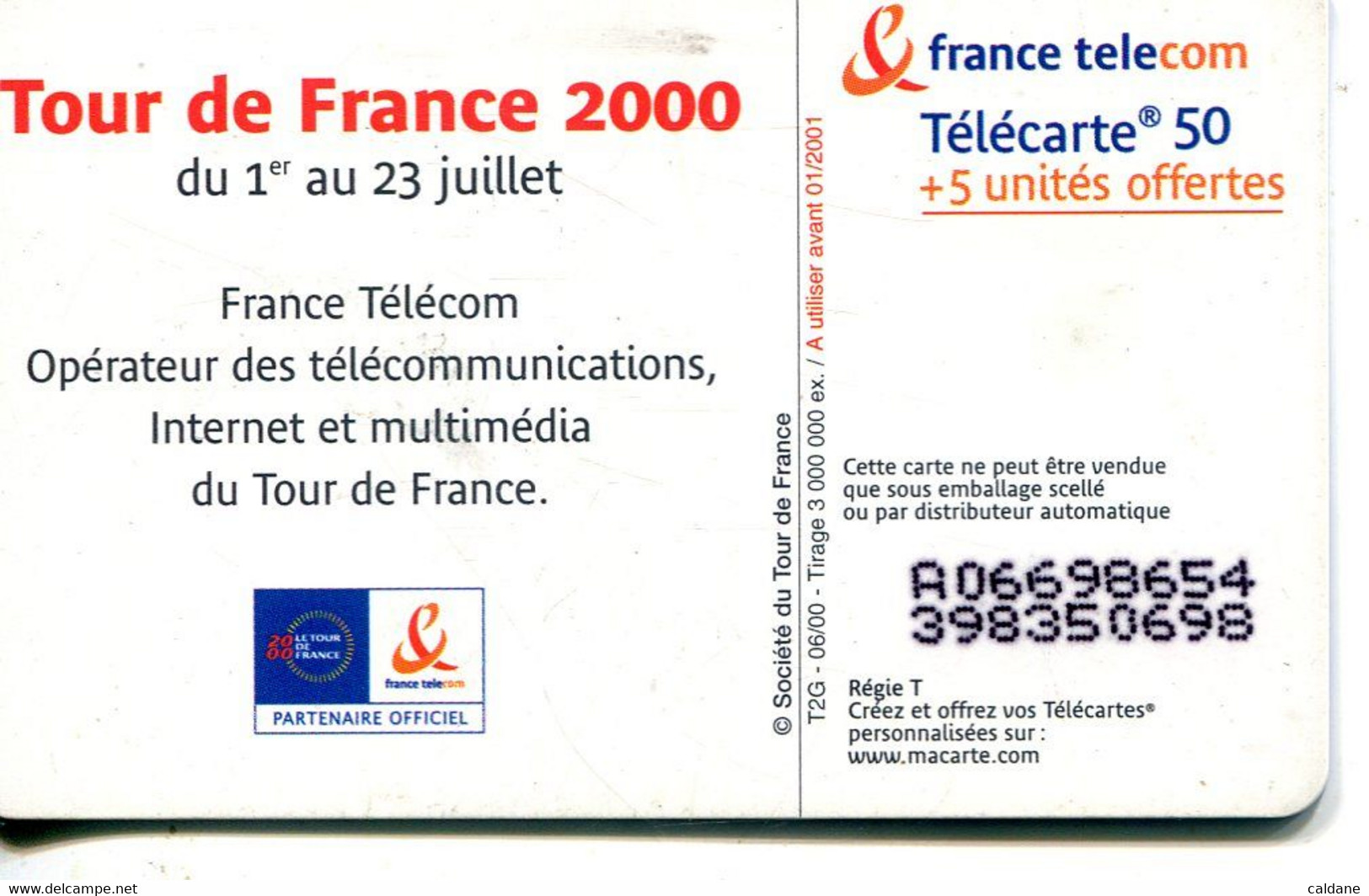TELECARTE  France Telecom  50 UNITES  3.000.000 Ex. - Opérateurs Télécom