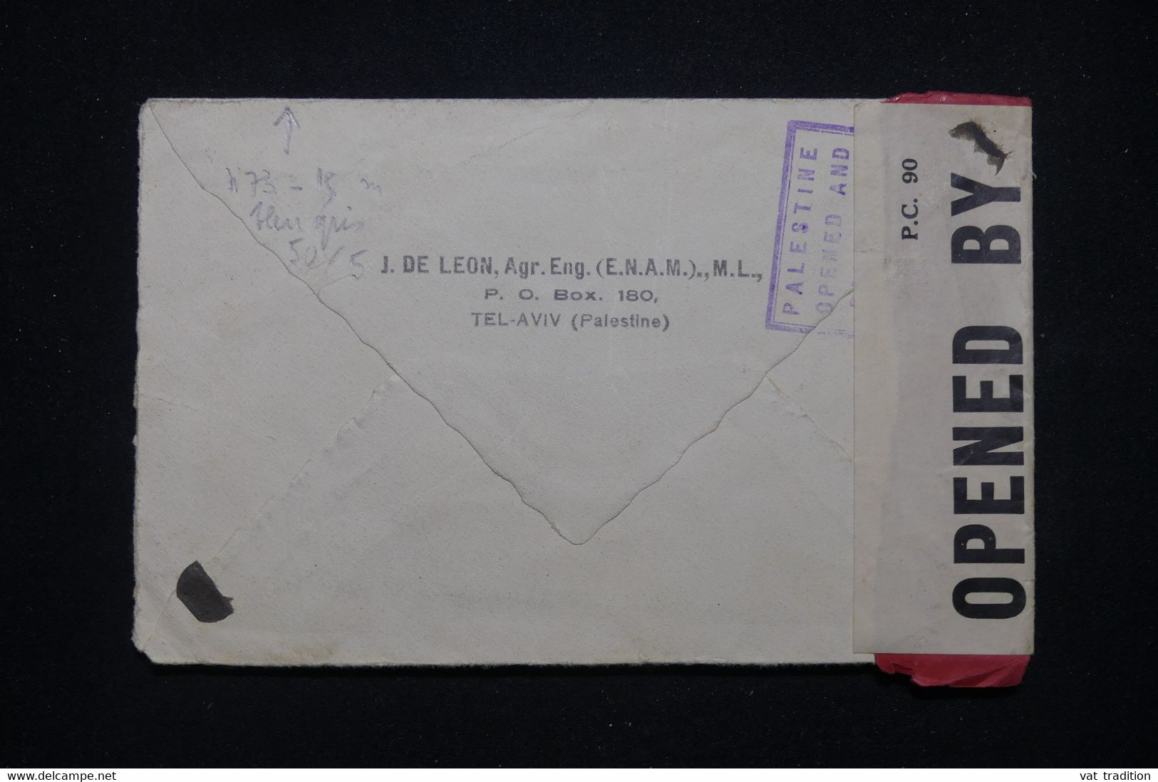 PALESTINE - Enveloppe De Tel Aviv Pour La France En 1940 Avec Contrôle Postal - L 98955 - Palestina