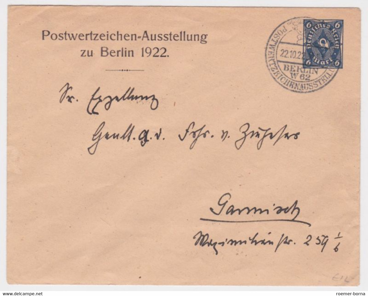 88879 DR Ganzsachen Umschlag PU75 Berlin Postwertzeichen Ausstellung 1922 - Covers