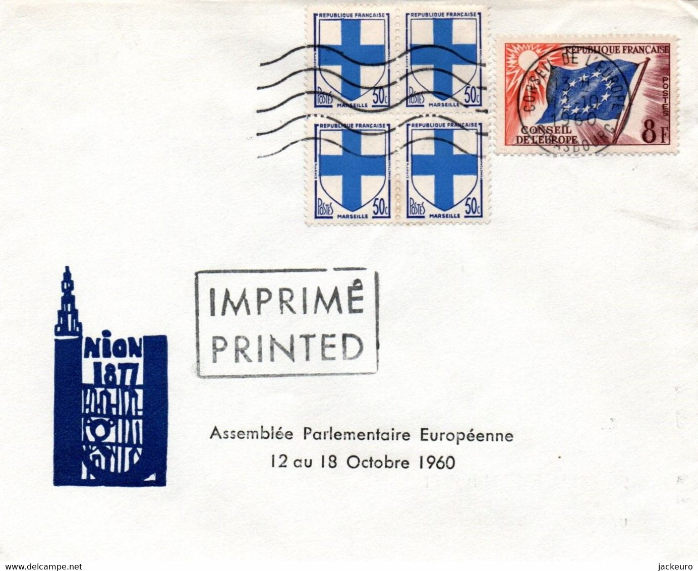 G92  Lettre Du 12 X 1960  Avec La Flamme Type VIII Du Conseil De L'Europe. 1er Jour De L'Assemblée Européenne.  TB - EU-Organe