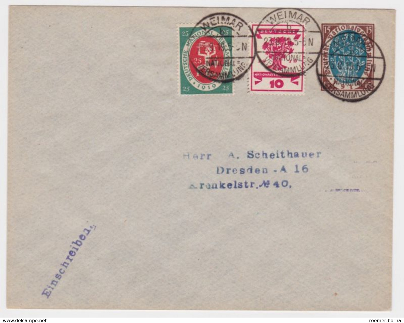 80125 DR Ganzsachen Umschlag PU47/A1 Weimar Nationalversammlung 1919 - Enveloppes