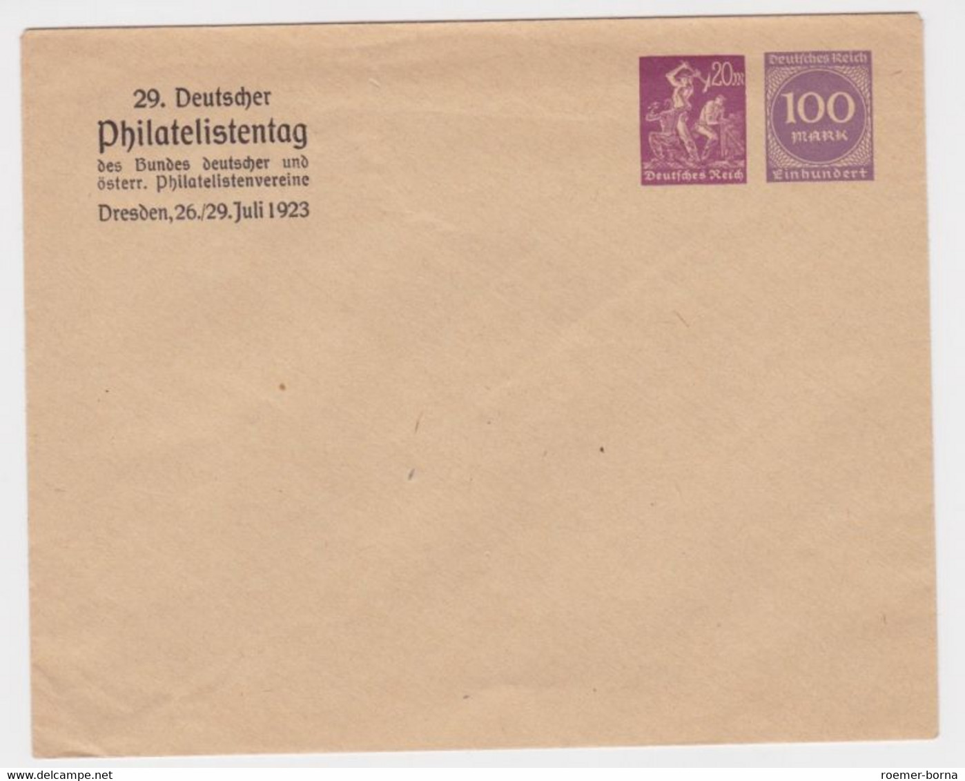 75742 DR Ganzsachen Umschlag PU 29.Dt.Philatelistentag Dresden 1923 - Sobres