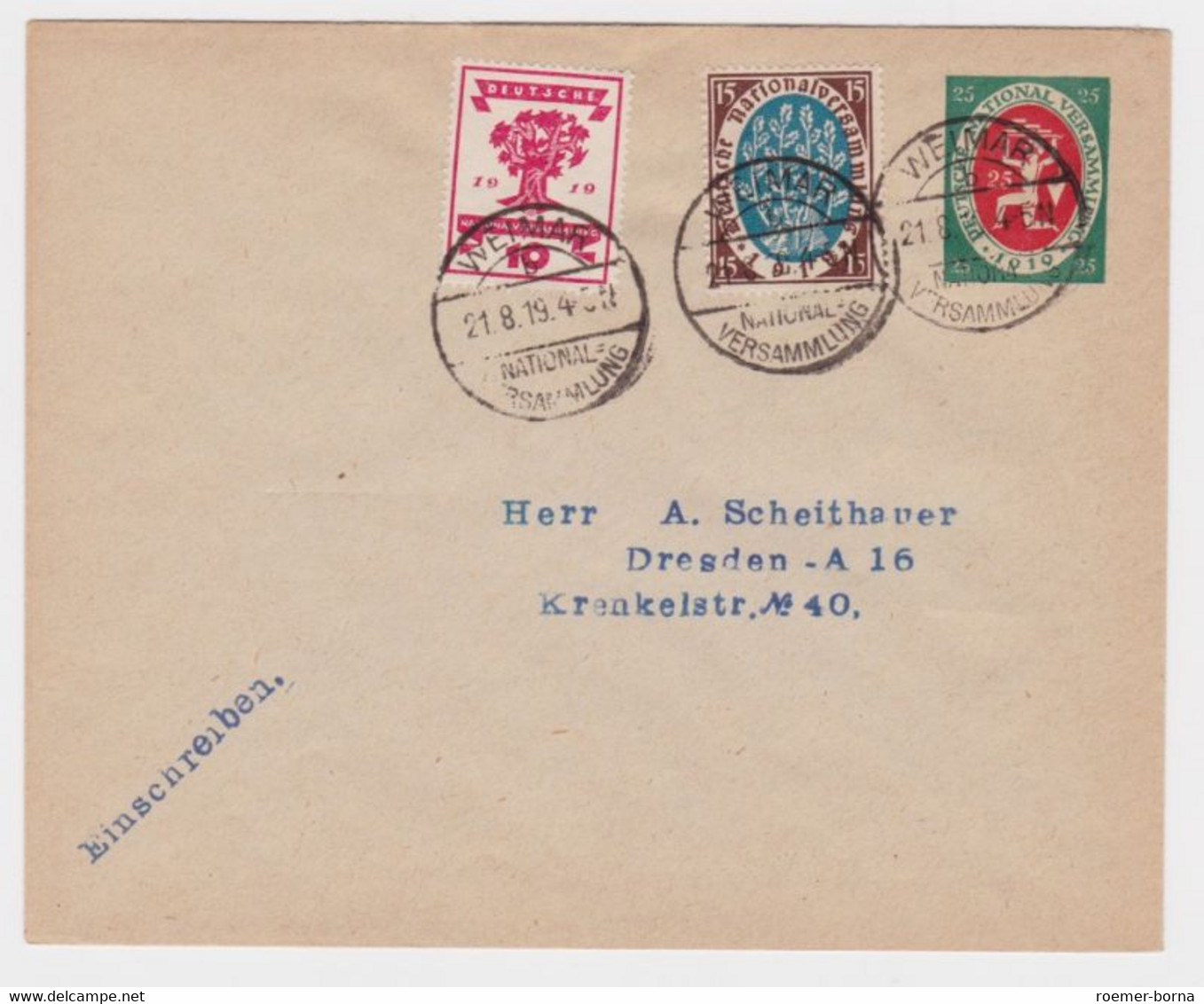 74188 DR Ganzsachen Umschlag PU48/A1/2 Weimar Nationalversammlung 1919 - Enveloppes