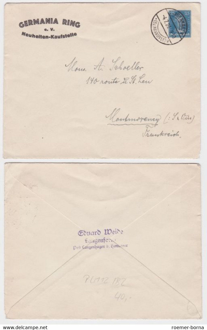 44568 DR Ganzsachen Umschlag PU112/B2 Germania Ring E.V. 1927 - Omslagen