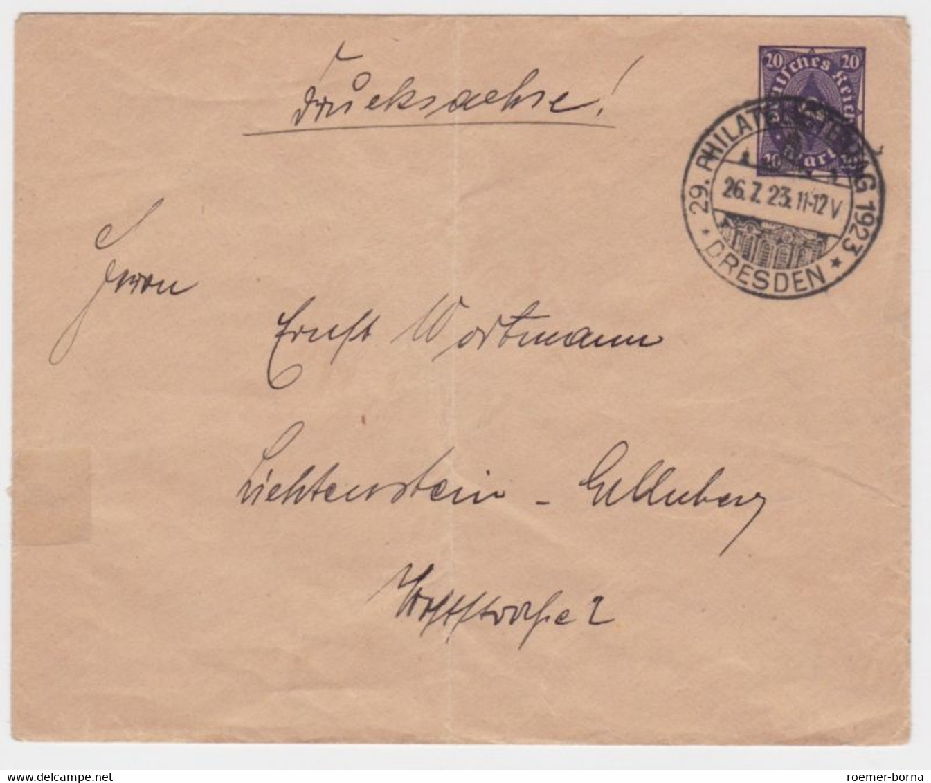 02278 DR Ganzsachen Umschlag PU77 29.Dt.Philatelistentag Dresden 1923 - Buste