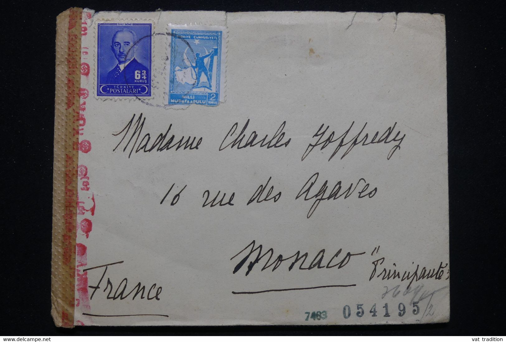 TURQUIE - Enveloppe Pour Monaco En 1943 Avec Contrôle Postal Allemand - L 98960 - Covers & Documents