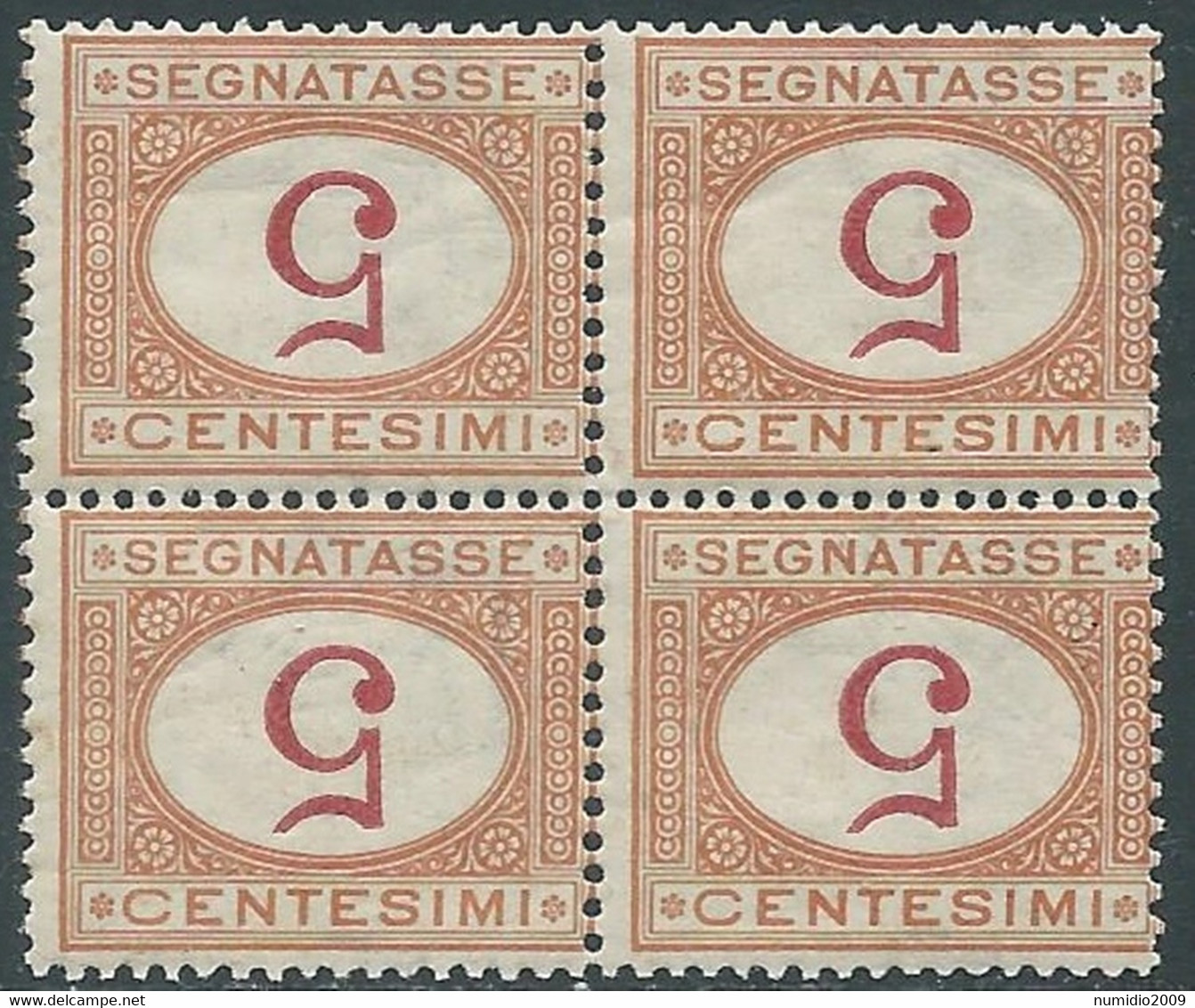 1890-94 REGNO SEGNATASSE 5 CENT QUARTINA VARIETà CIFRA CAPOVOLTA MNH ** - RE29-9 - Taxe