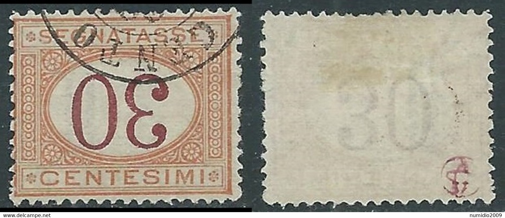 1890-94 REGNO SEGNATASSE USATO 30 CENT VARIETà CIFRA CAPOVOLTA - RE31-7 - Segnatasse